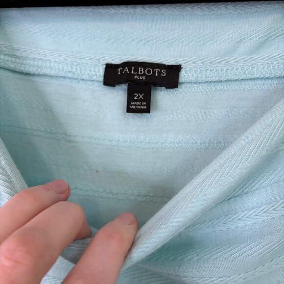 Talbots Square Neckline Rope Pattern Blue Blouse 3/5 Sleeve Size 2X - Picture 3 of 8